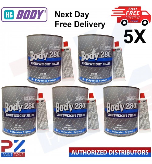 5 x HB Body body 280 3 Litre Body filler Beige Lightweight 2K Polyester filler